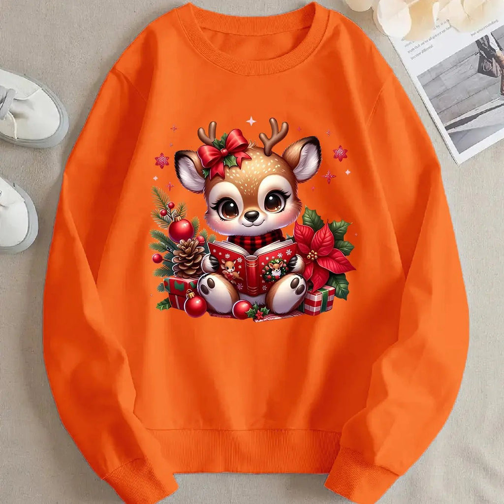 Christmas Reindeer Printed Round - Neck Hoodie (Unisex) - TayronaX