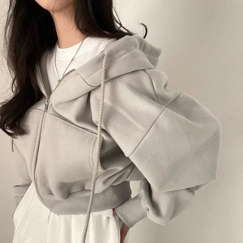 Korean Velvet Zip - Up Hoodie - Women’s Wear - TayronaX