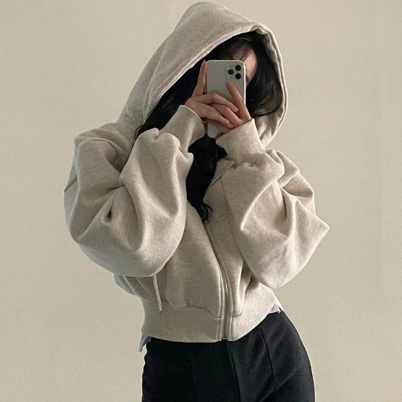 Korean Velvet Zip - Up Hoodie - Women’s Wear - TayronaX