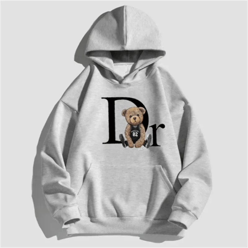 Unisex Letter Bear Printed Hoodie (Casual Streetwear) - TayronaX
