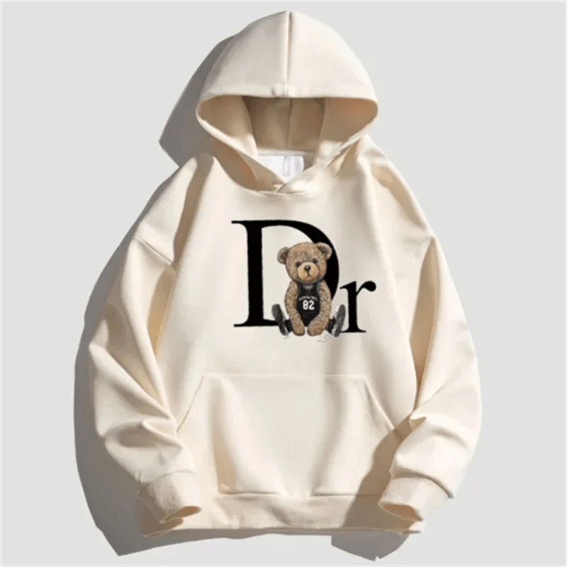 Unisex Letter Bear Printed Hoodie (Casual Streetwear) - TayronaX
